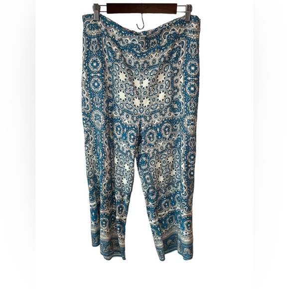 Anthropologie Feather Bone Blue Paisley Talese Wide Leg Cropped Pants - Picture 2 of 8